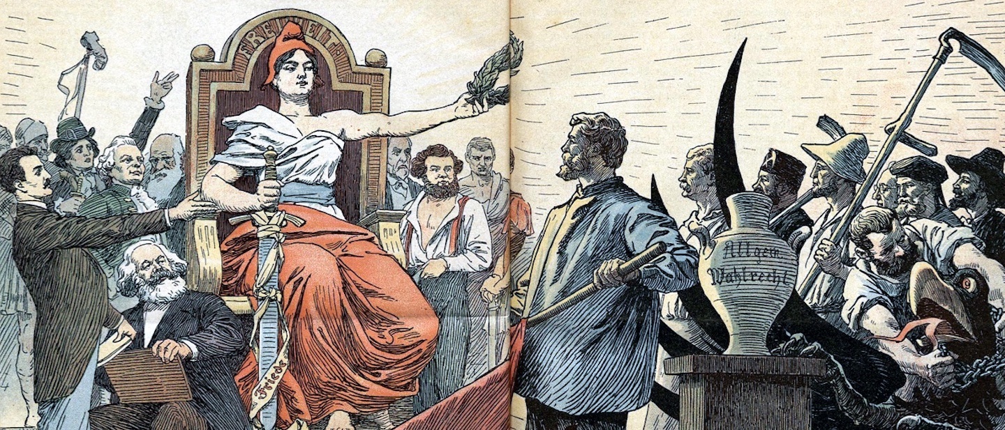 Hans Gabriel Jentzsch, in: Der Wahre Jacob 1893 Zeichnung: „Huldigung der Freiheit. Zur Erinnerung an die Reichstagswahl 1893.“